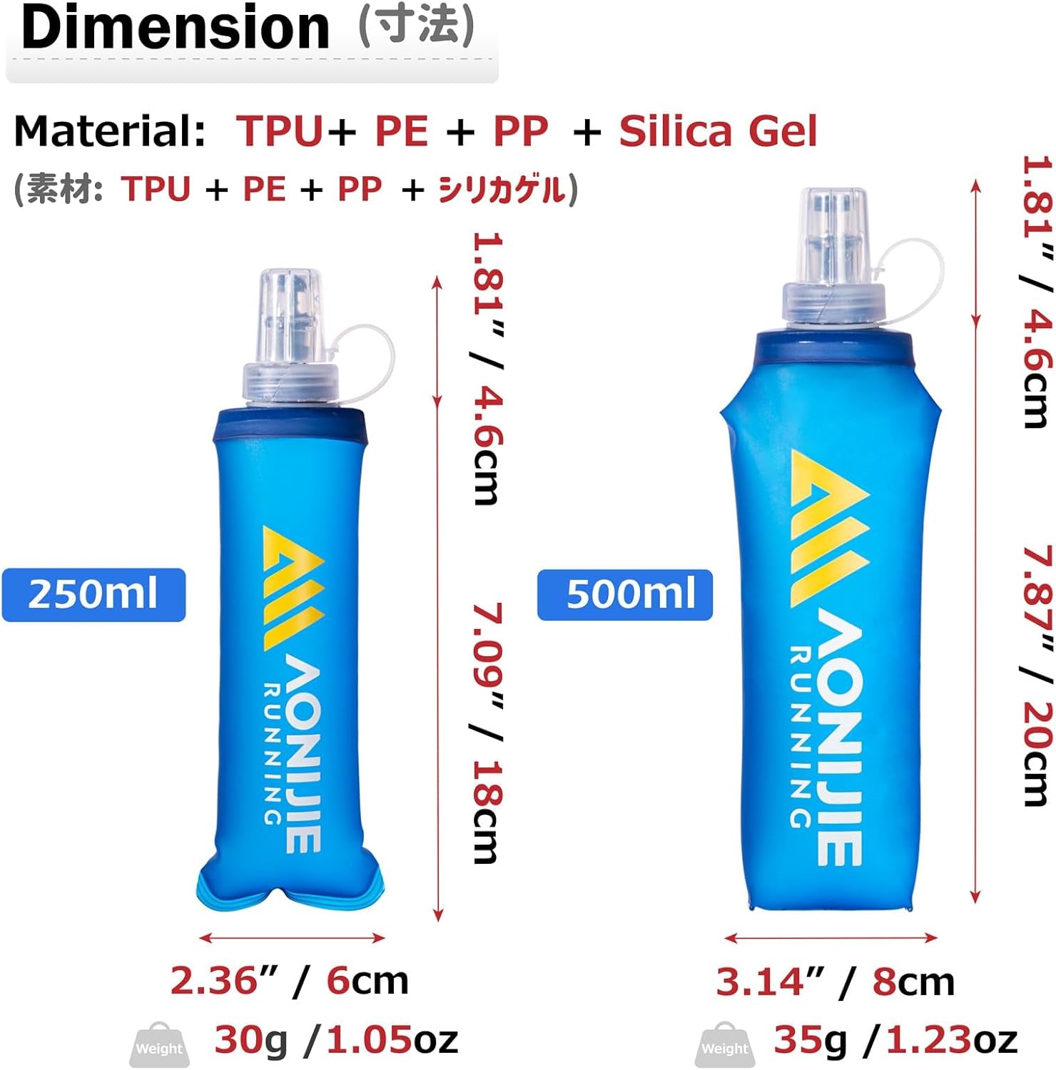 TPU Soft Flask Collapsible Water Bottle 250Ml 420Ml 450Ml 500Ml 610Ml 710Ml Folding Running Hydration Flask Handheld Squeeze for Sports Hiking Cycling Jogging Marathon