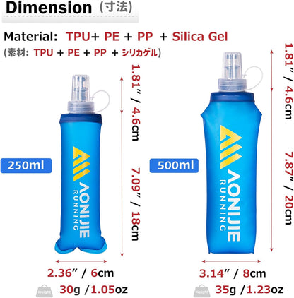 TPU Soft Flask Collapsible Water Bottle 250Ml 420Ml 450Ml 500Ml 610Ml 710Ml Folding Running Hydration Flask Handheld Squeeze for Sports Hiking Cycling Jogging Marathon